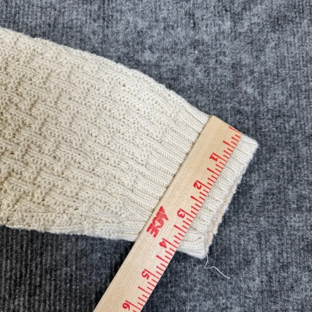 Puritan Mens Cream Basketweave Knit Crewneck Sweater Off White L